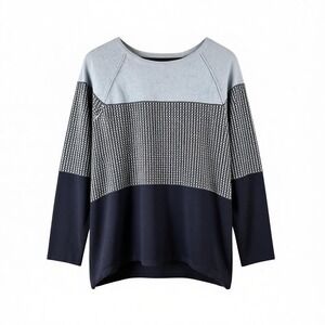 Karen Scott Women's Sweater Size S Light‎ Blue Navy Geometric Print Long Sleeve